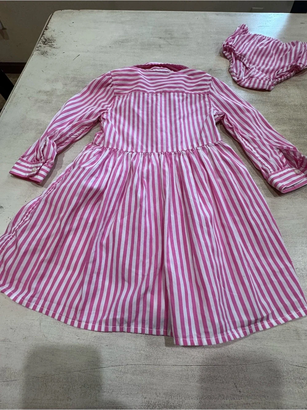 Ralph Lauren 2-Piece Pink White Striped Dress & Bloomers Set 18M Cotton Logo